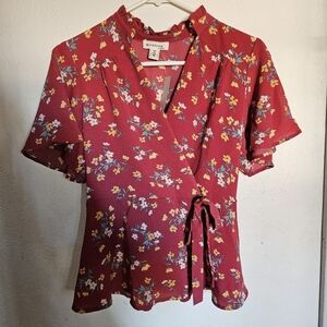 Monteau Floral Faux Wrap Top